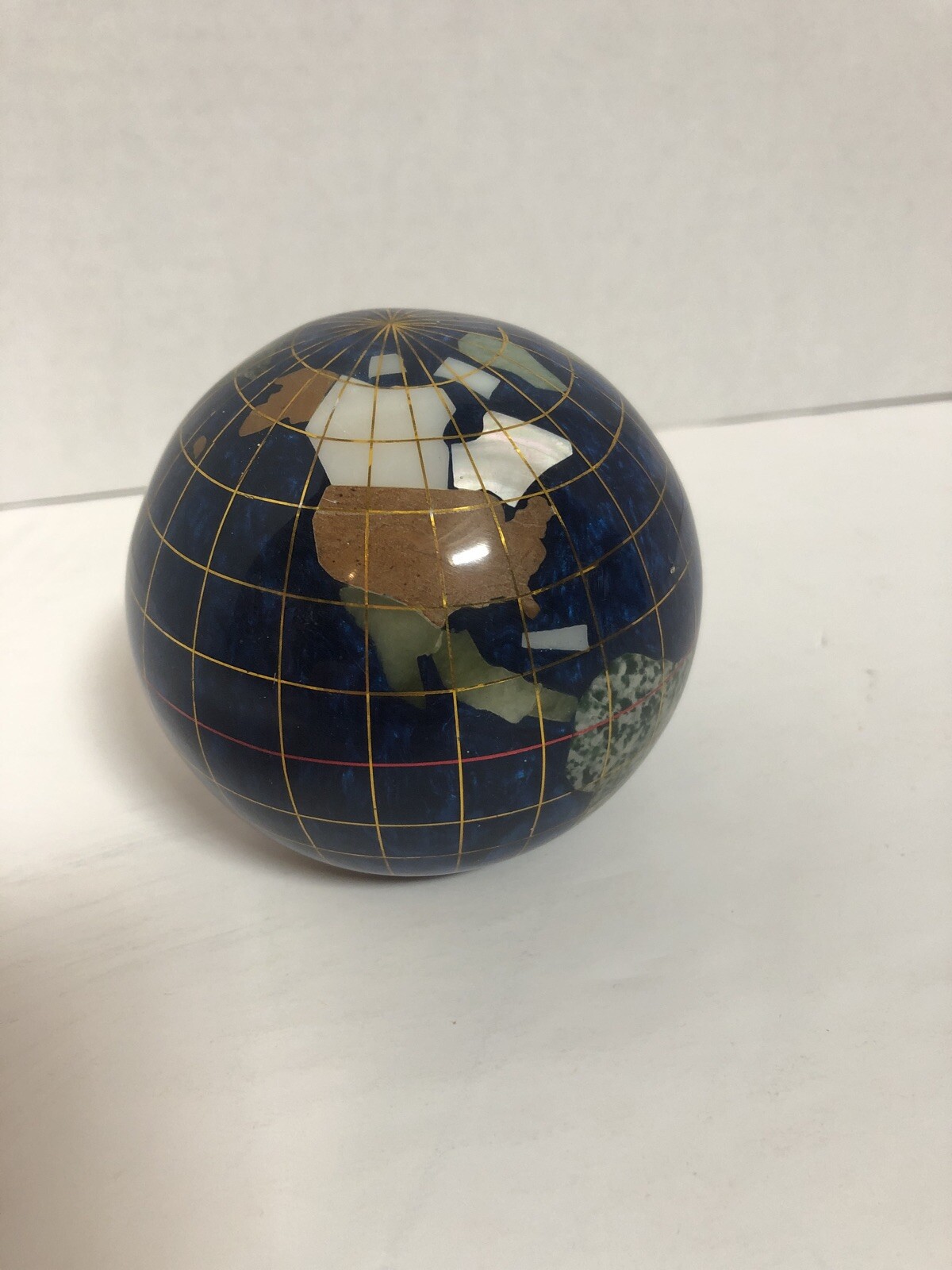3.25" Mineral Globe Paperweight (white Marble,green jade, Lepidolite,Albone)