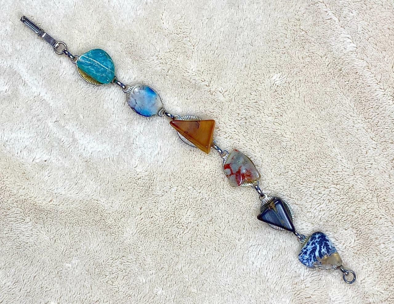 Lapidary Polished Stone Pebble Link Bracelet