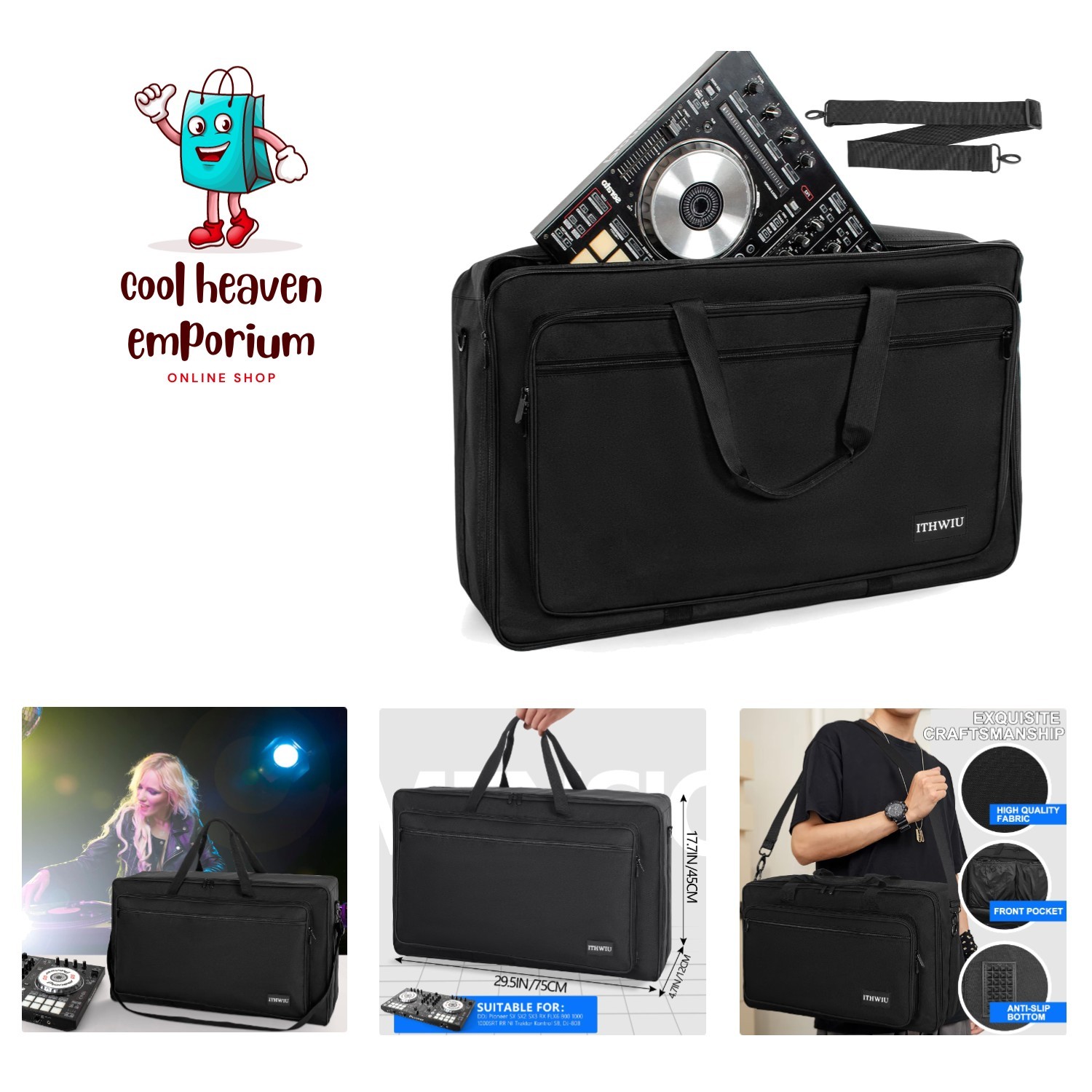 Versatile DJ Controller Carrying Case with Dual Zipper & Storage Pocket, Black