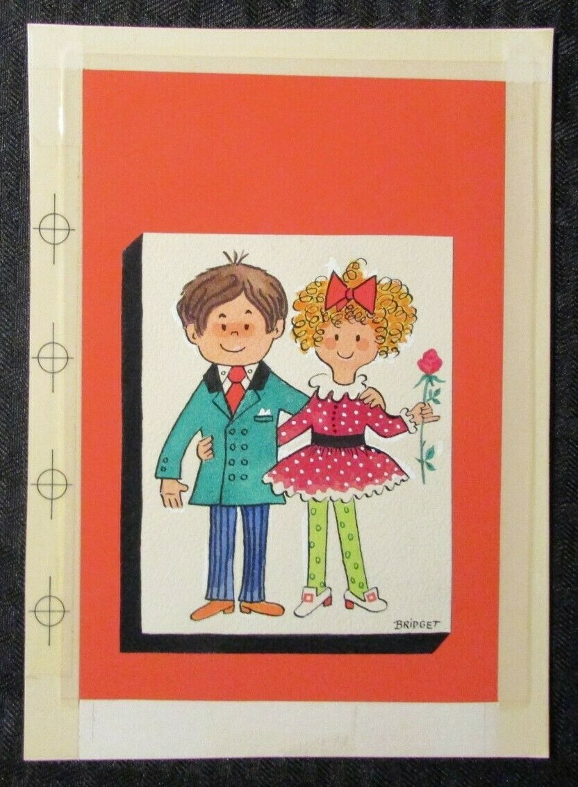 EASTER Boy and Girl with Flower 5.5x8" Greeting Card Art #7109