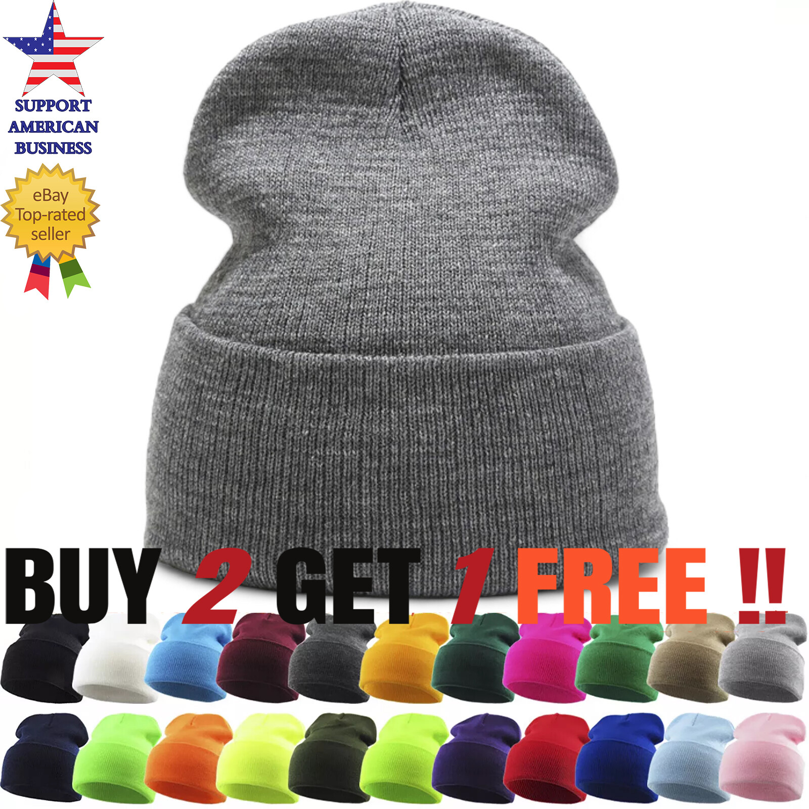 Beanie Hat Men Women Plain Knit Ski Cap Warm Slouchy Skull Winter Cuff Thermal