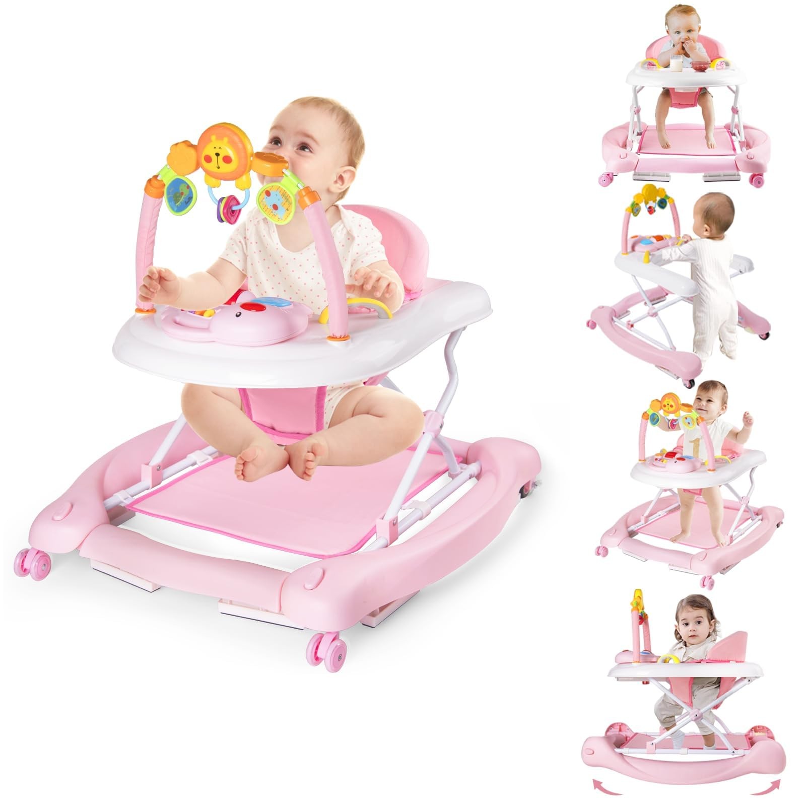 Boyro Baby 5-in-1 Walker, Walkers for Boys baby walker, a-Pink