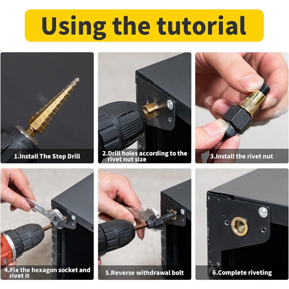 Hand Rivnut Tool Metric SAE with Step Drill Stainless Steel Rivnuts