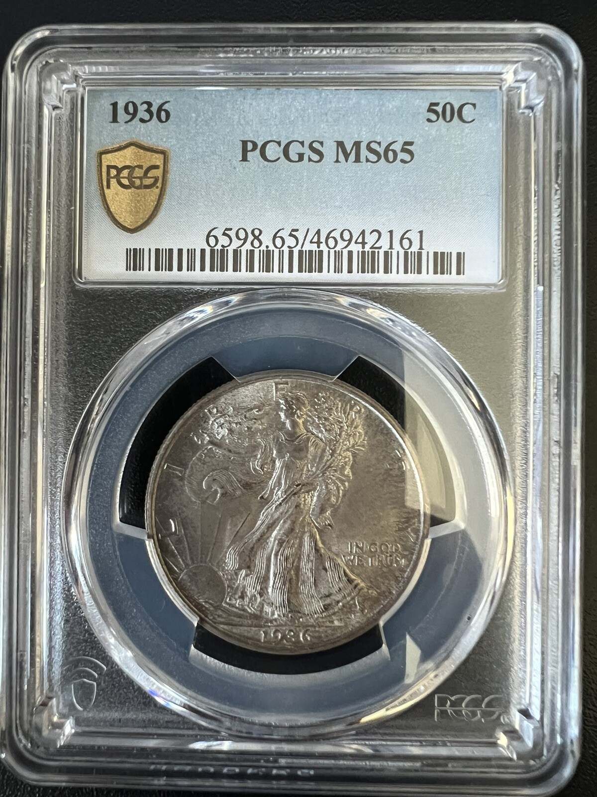 1936 Walking Liberty Silver 50c Half Dollar - PCGS MS65 - Gold Shield Label