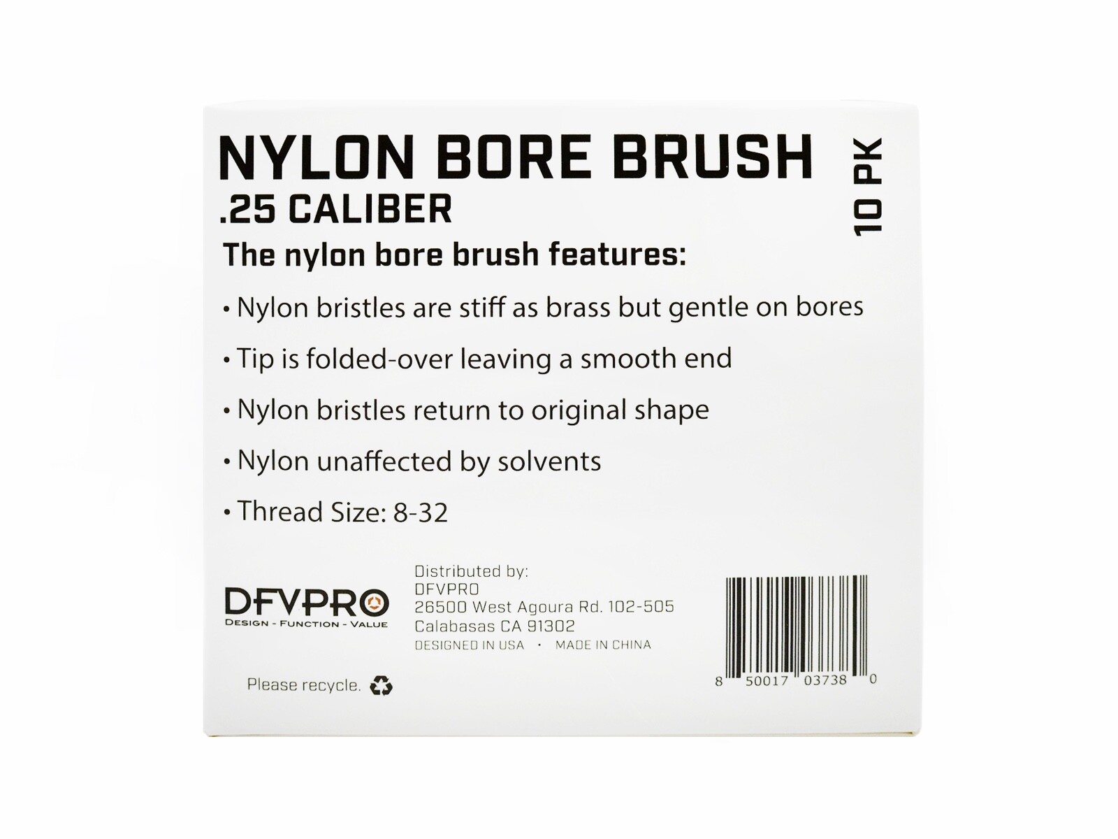 10 Pack- .25 Cal Nylon Bore Brushes for Gun Cleaning and Maintenance