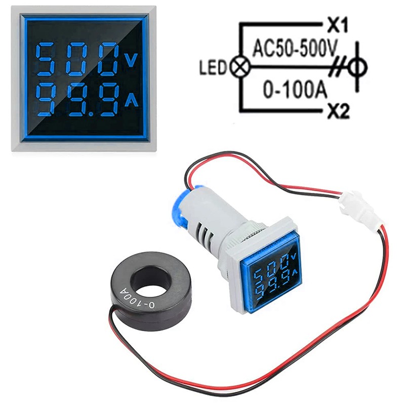 AC 60-500V 0-100A 22mm 3 in 1 Voltmeter Ammeter LED Digital Volt/AMP Meter HOT