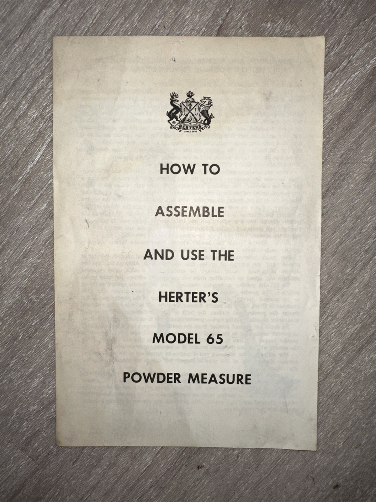 Herters Model 65 Powder Measure Instruction Assembly Manual Pamphlet