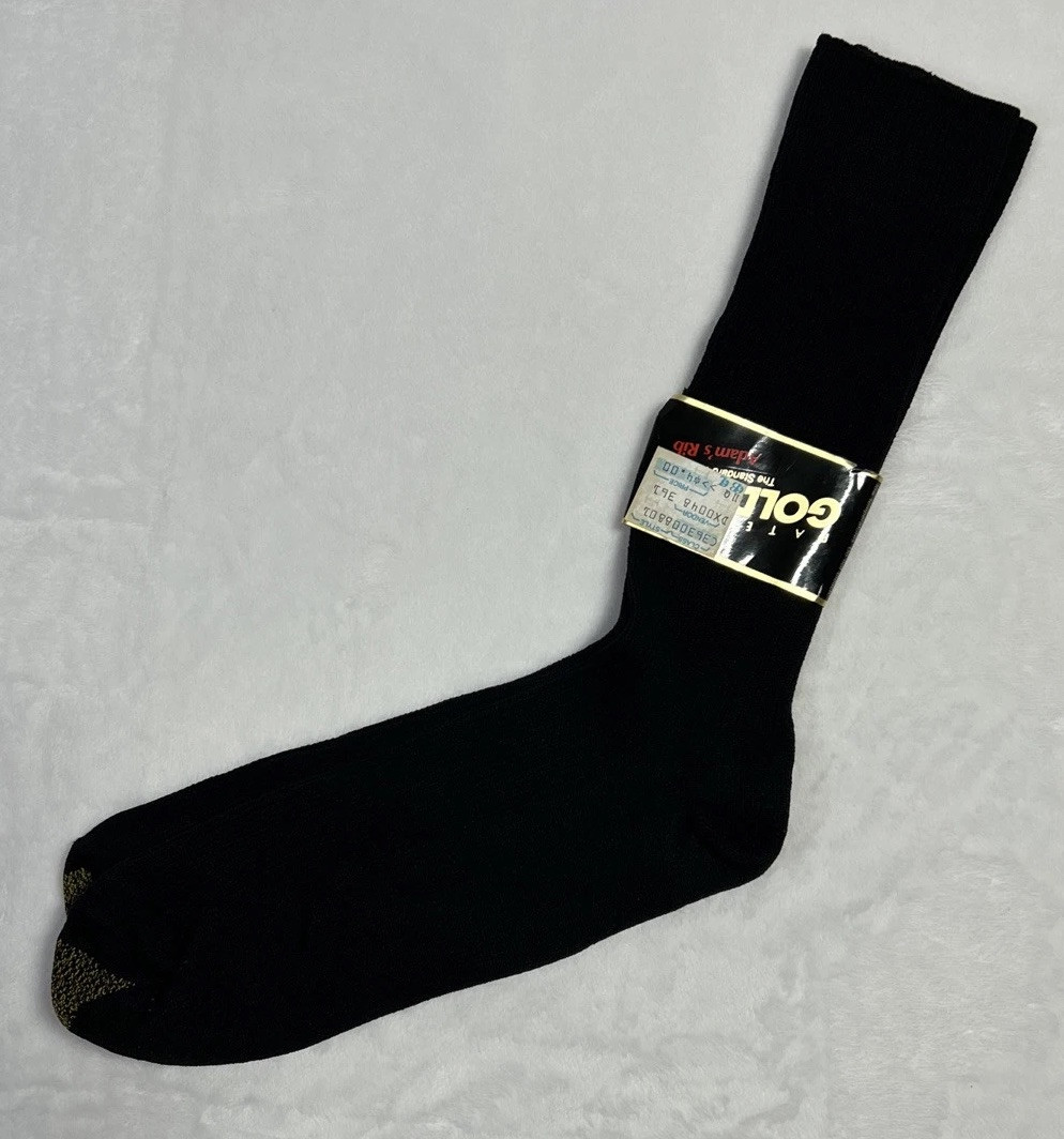 VTG Gold Toe Adams Rib Mens Socks Black Stretch Nylon Shoe Size 6.5-13