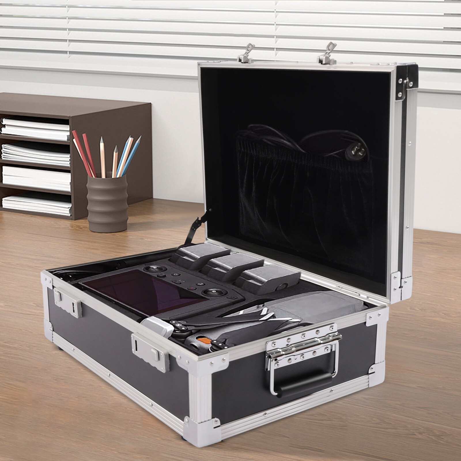 Aluminum Hard Case Briefcase Toolbox Storage Box Tool Case Black Carrying Case