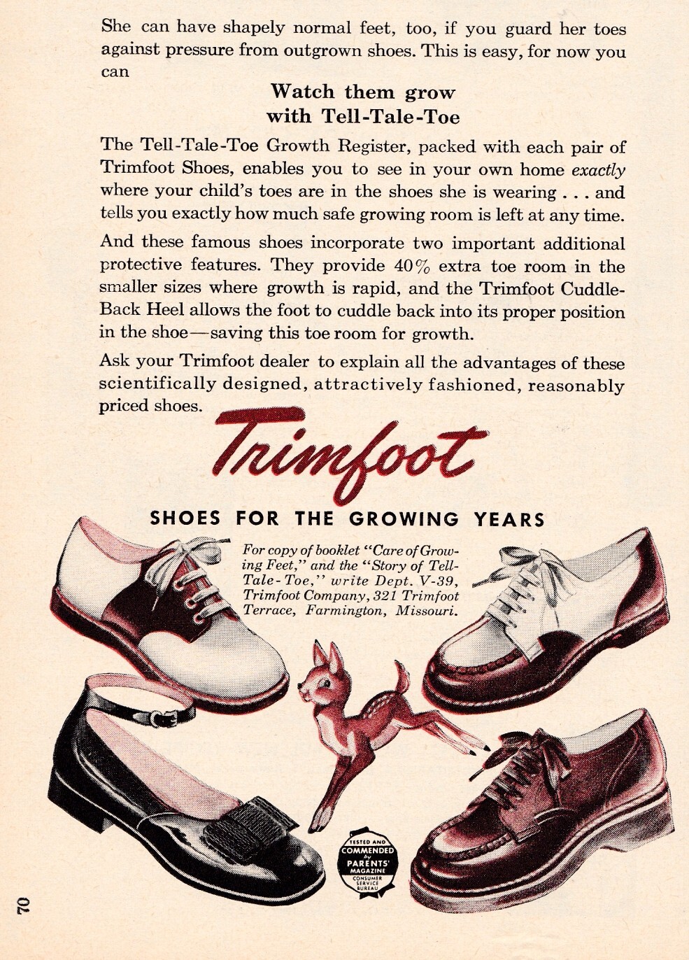 1949 Vintage Ad Trimfoot Childen's Shoes Tell-Tale-Toe Saddle Shoes Mary Janes