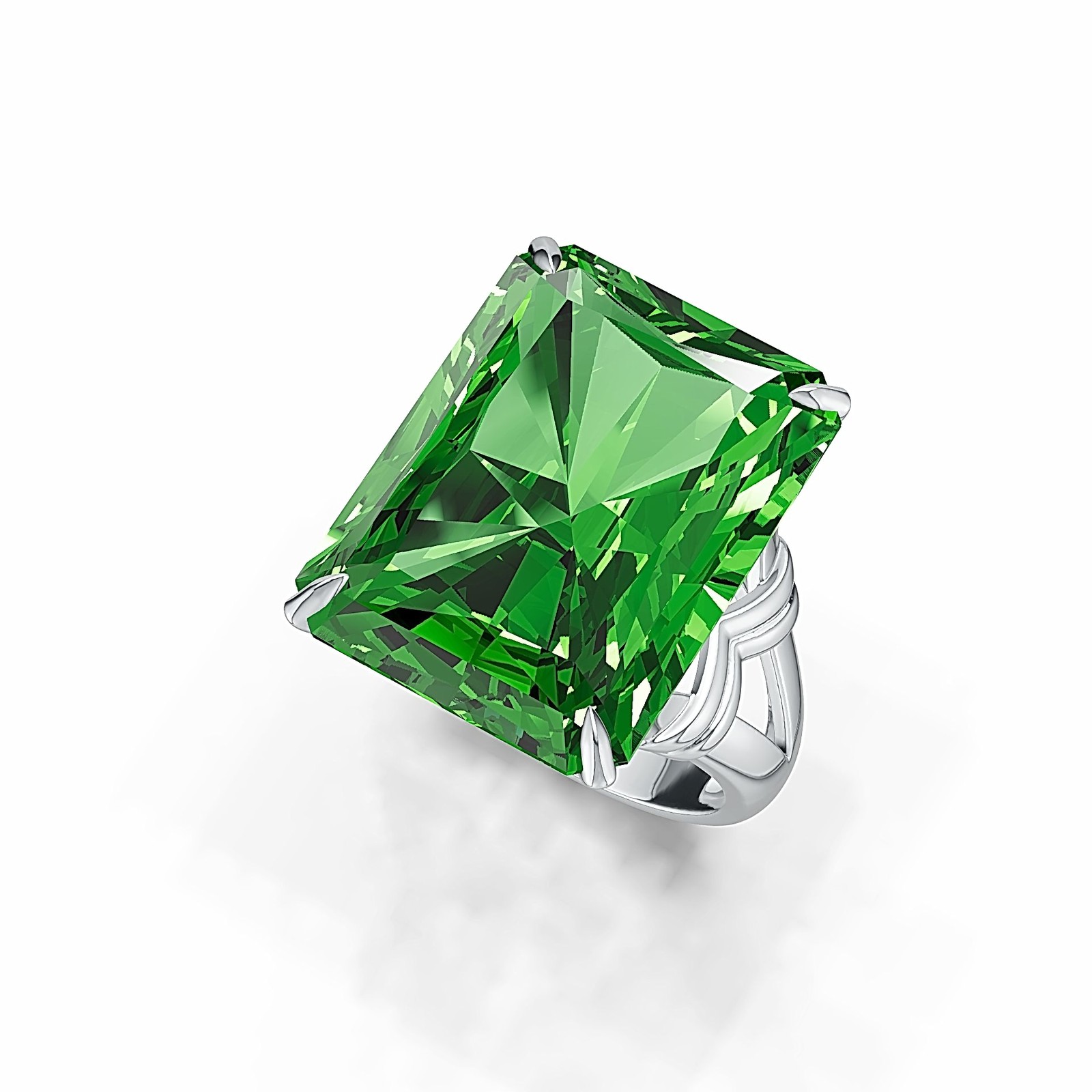 Sterling Silver Semi Mount Ring Setting Emerald OCT 20X15mm Cocktail Art Nouveau