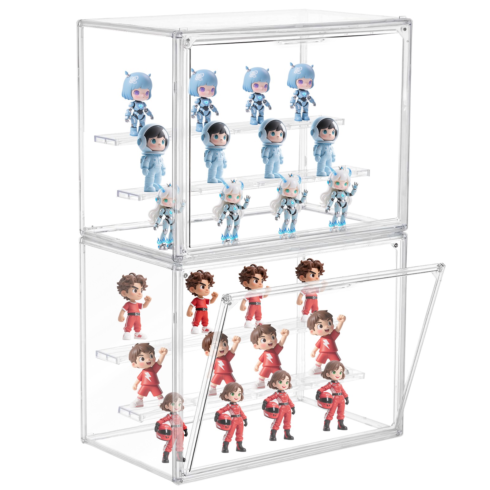 Clear Acrylic 3 Tier Figure Display Case with 2 Movable Plates Stackable Show