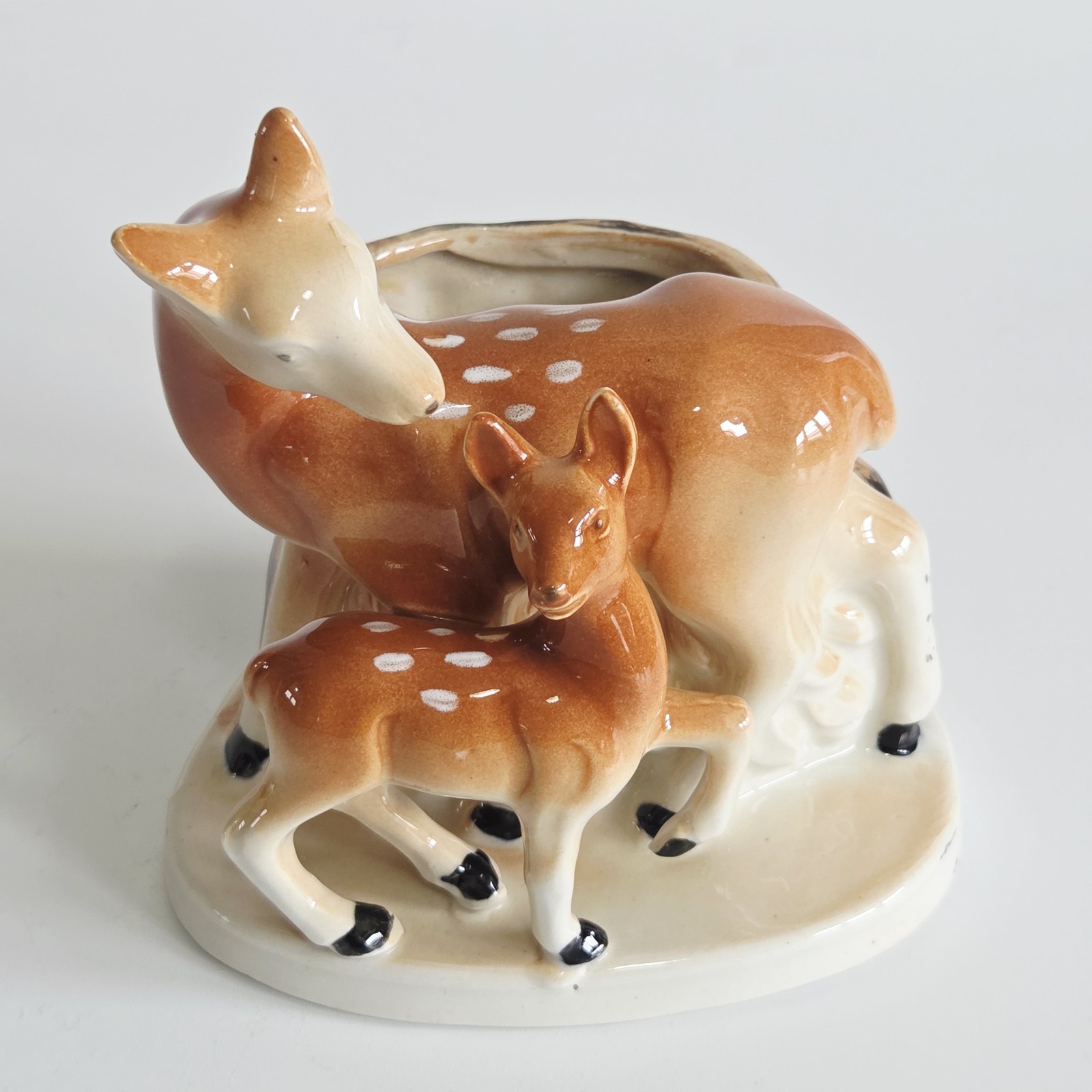 Doe Deer & Fawn Ceramic Planter Pot Vase Vtg Japan Glazed Ceramic Mother & Baby