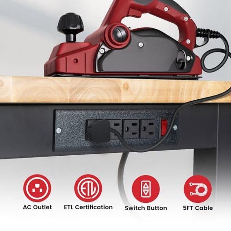 Adjustable Height Work Table 60 In Garage Workbench W/ Storage Power Outlets New