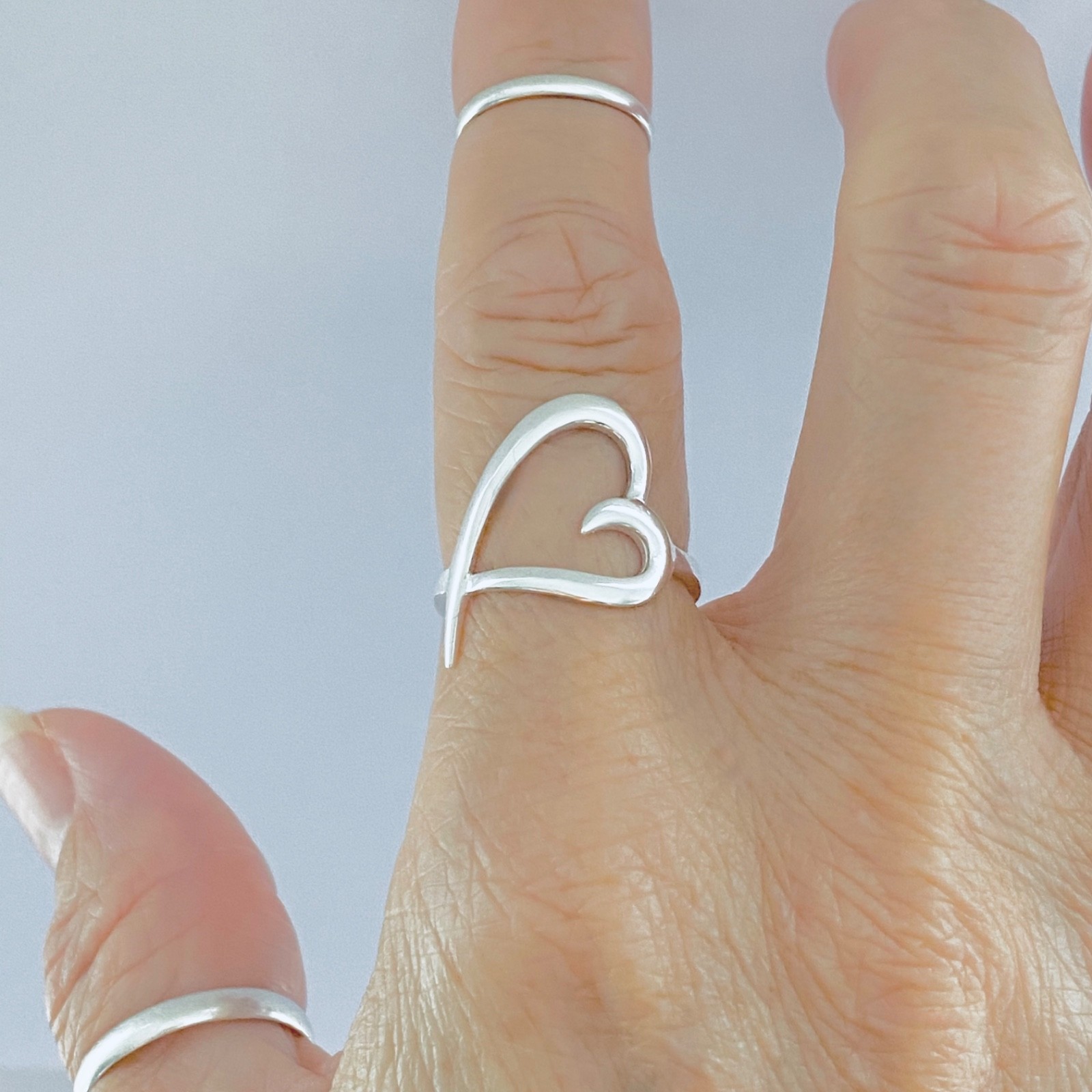 Sterling Silver Large High Polish Open Heart Ring, Silver Rings, Love Ring