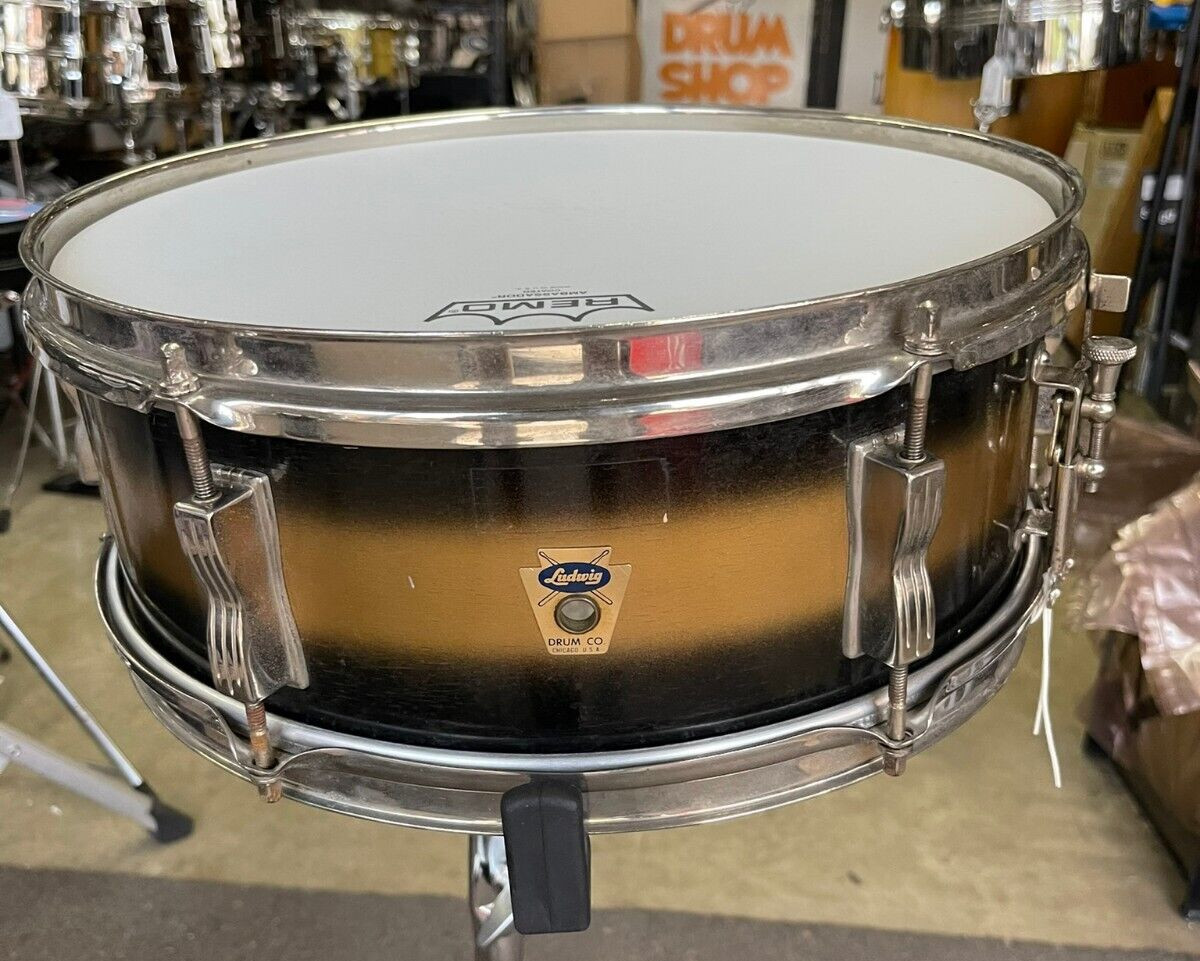 Pre-Serial Number Early 60's Ludwig 491 Pioneer Duco Snare Black & Gold 5" x 14"