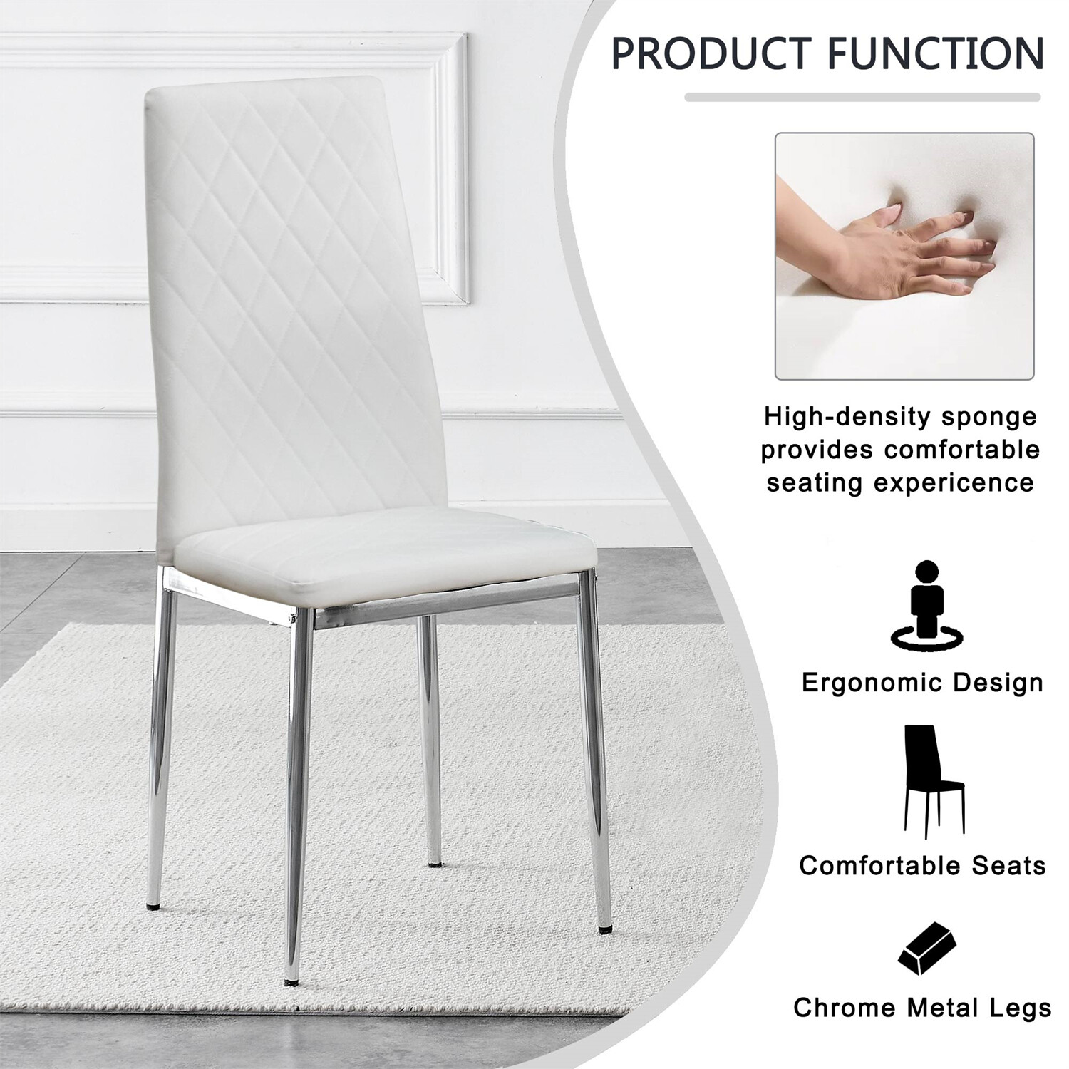 Set of 4 Dining Chairs High Back PU Leather Kitchen Dining Chair w/ Metal Leg