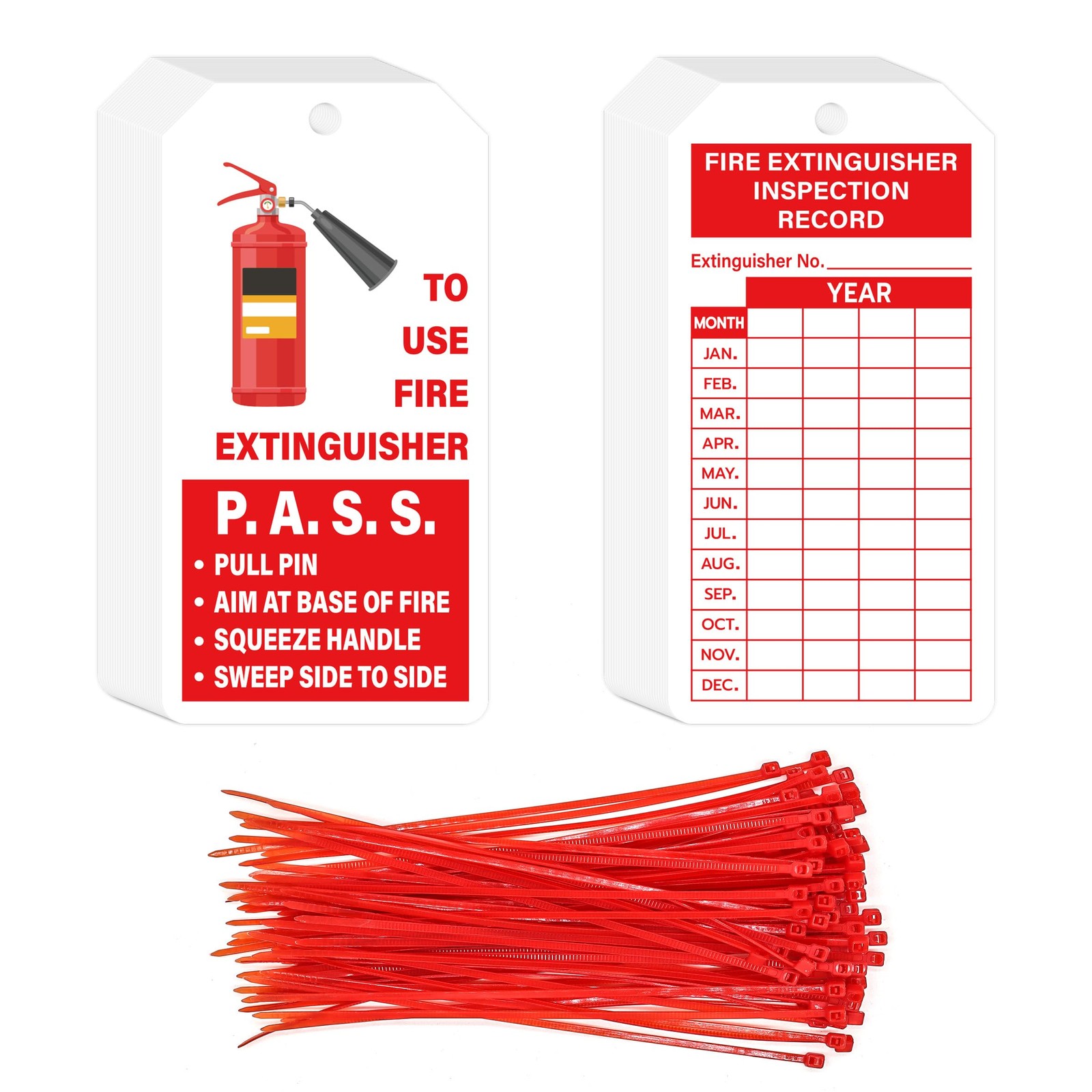 YHNTGB 160 Sets Fire Extinguisher Tags with Adjustable Wire Ties Monthly Insp...