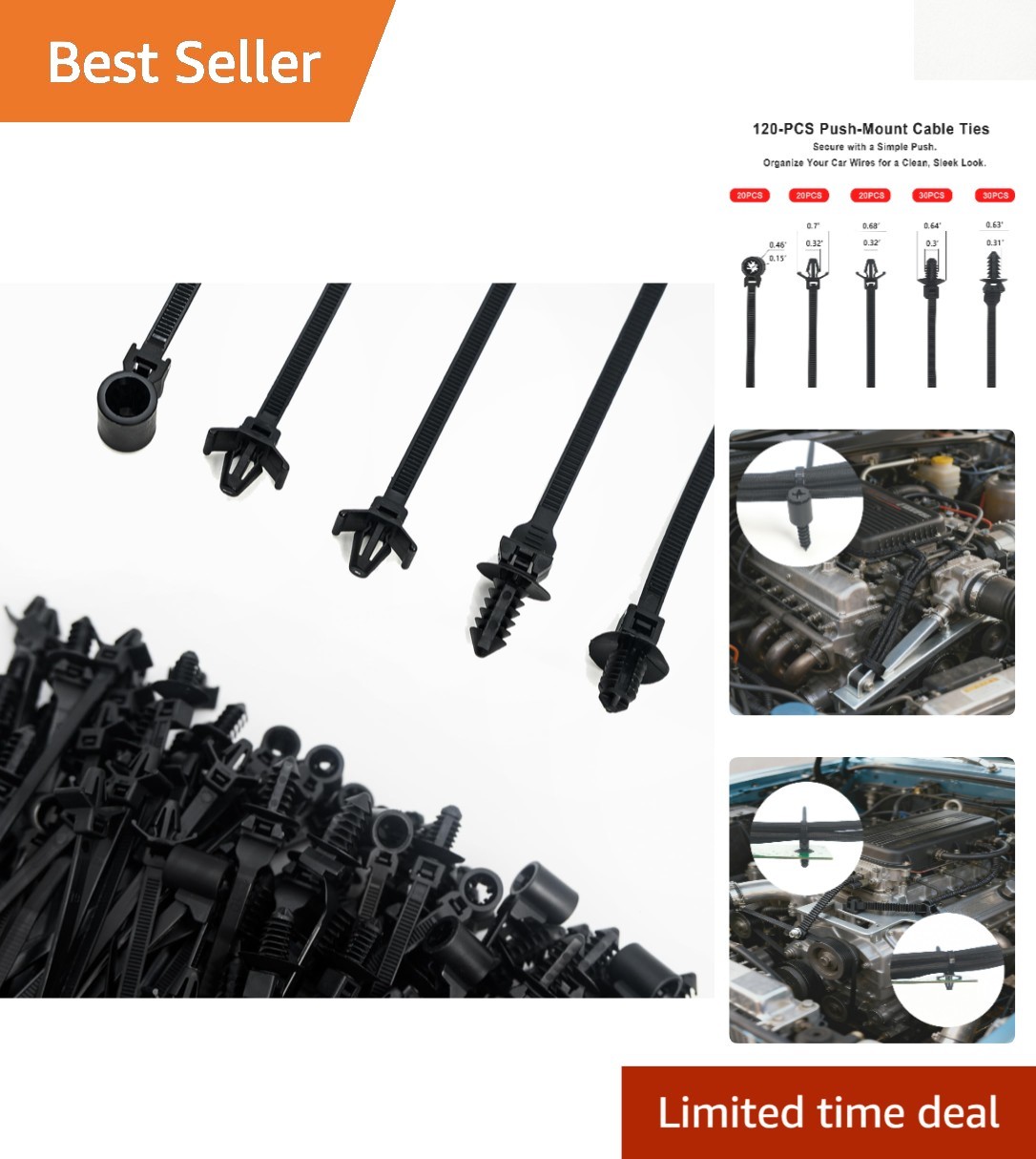 Heavy Duty 120 PCS Nylon Cable Zip Ties - Vibration-Proof & Reliable Performance