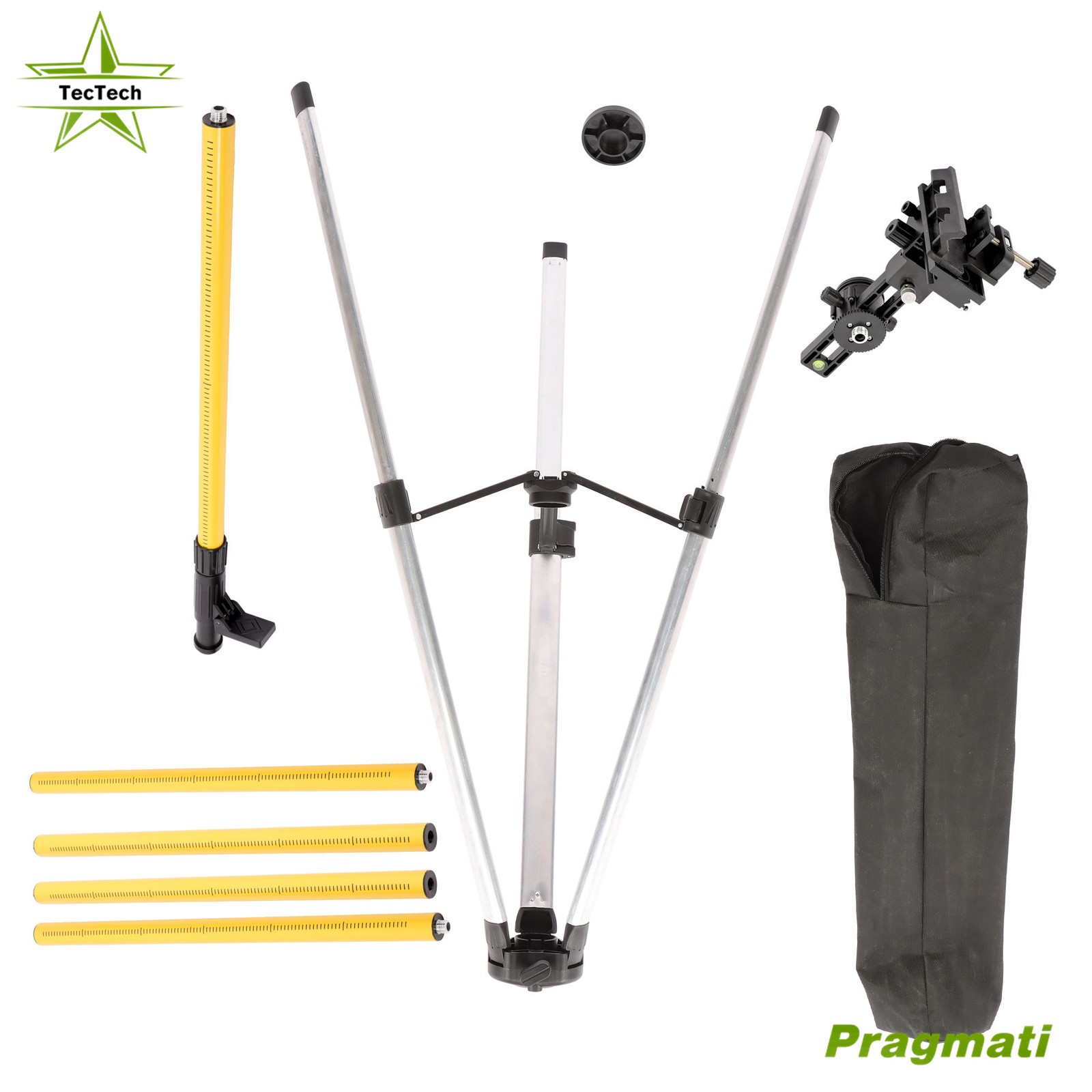 1Pack 12 Ft/3.7M Laser Level Pole with 1/4" by 20" Laser Mount and Tripod 10mm