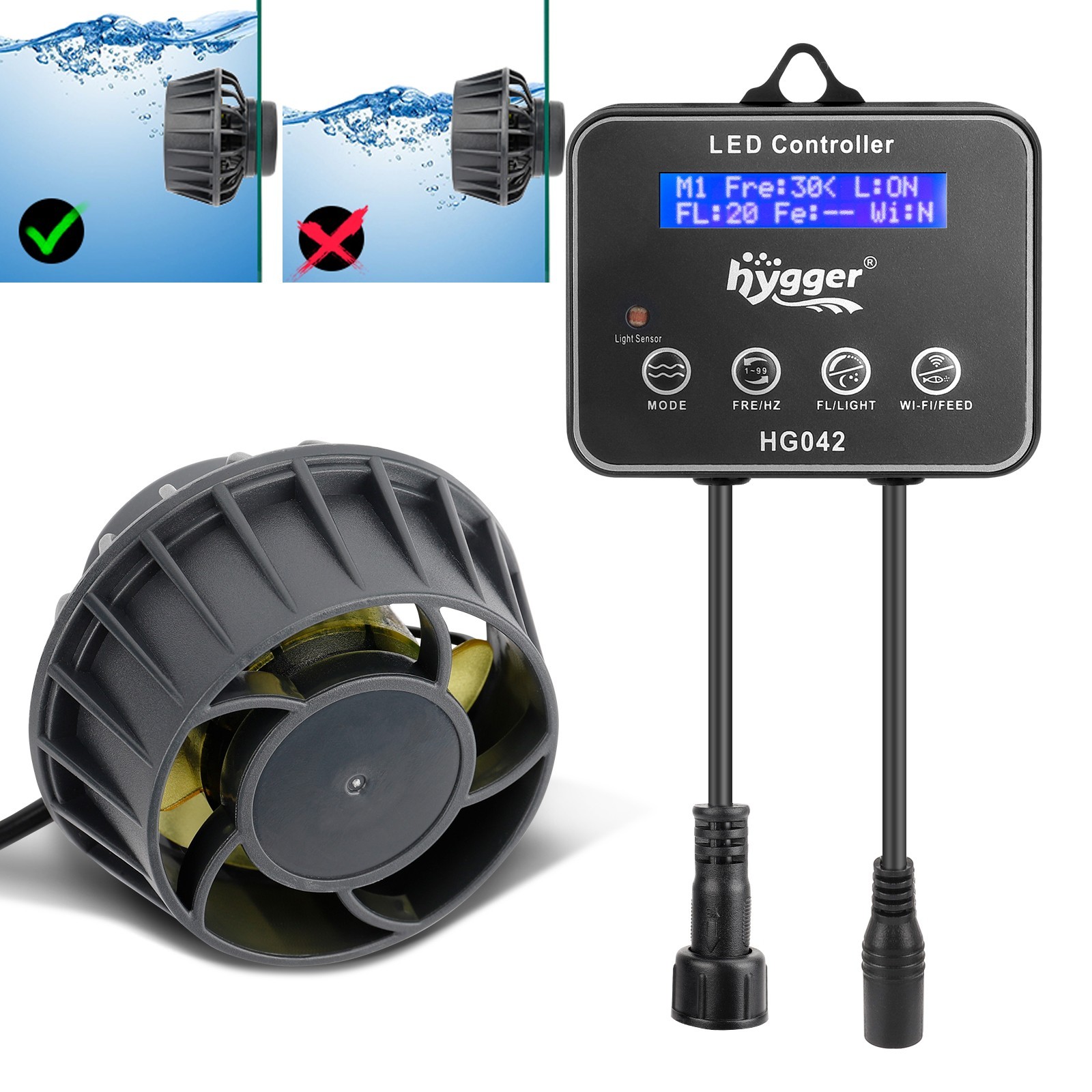 hygger 3400GPH Inverter Wave Maker DC24V Quiet Magnetic Base LED Controller