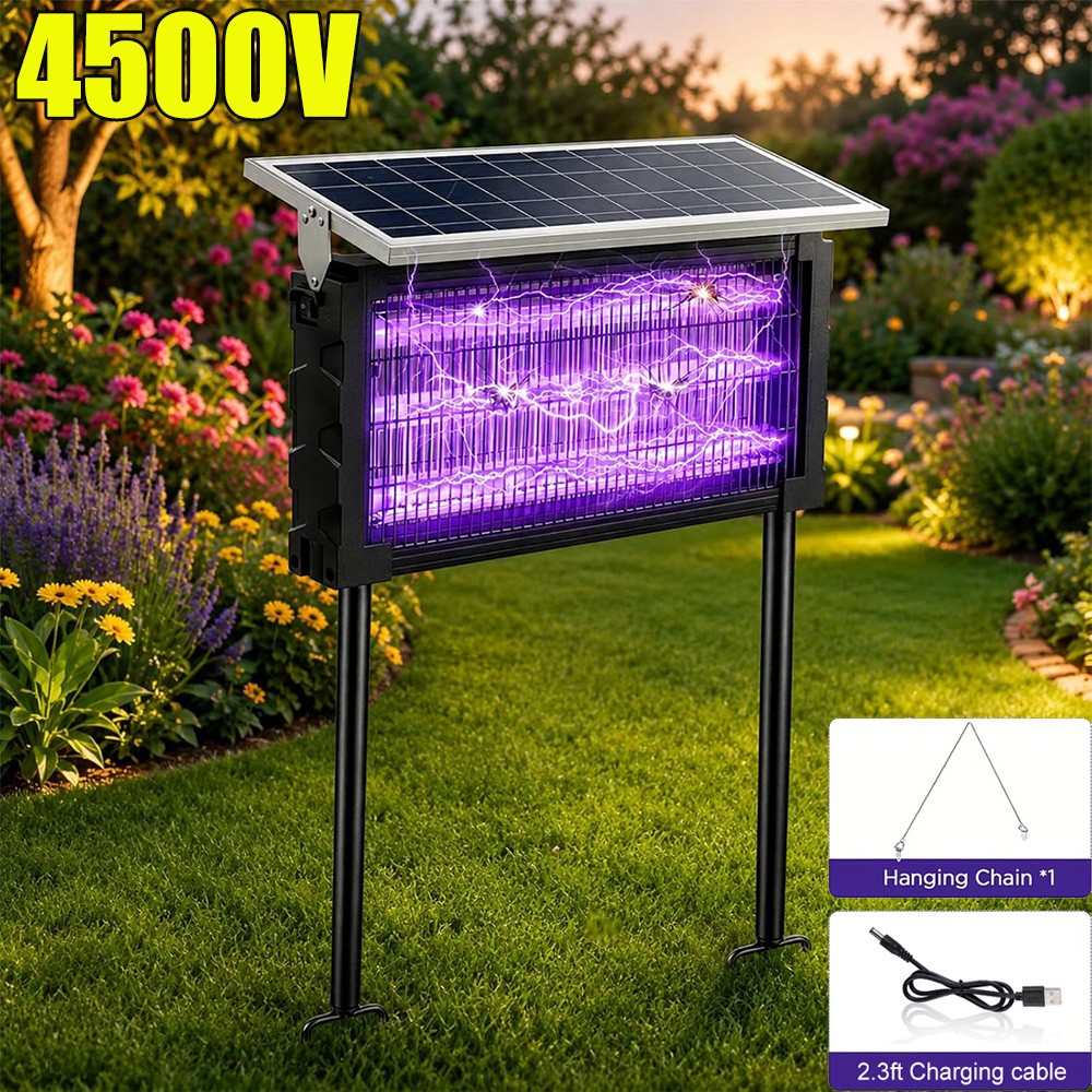 Solar Bug Zapper Outdoor Mosquito Zapper 4500V Waterproof Rechargeable Fly Trap