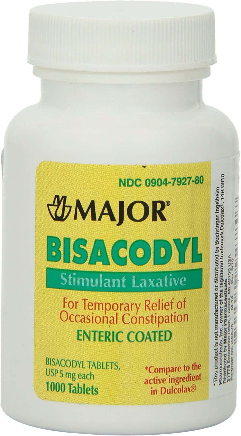 Major Bisacodyl Stimulant Laxative Coated Tablets 5 mg 1000 Tablets FREE SHIP