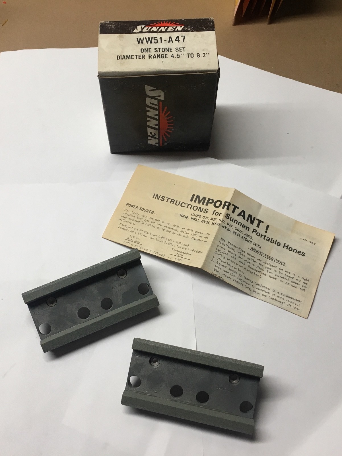 SUNNEN Hones - WW51-A47 - One Stone Set - Diameter Range 4.5" to 9.2" - NEW