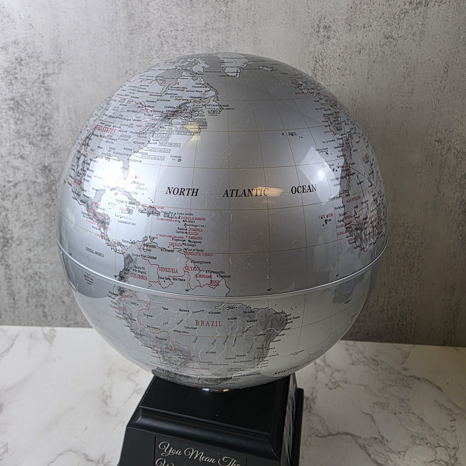 Things Remembered Solar Powered Globe Self Spinning With Black Base - Engraved