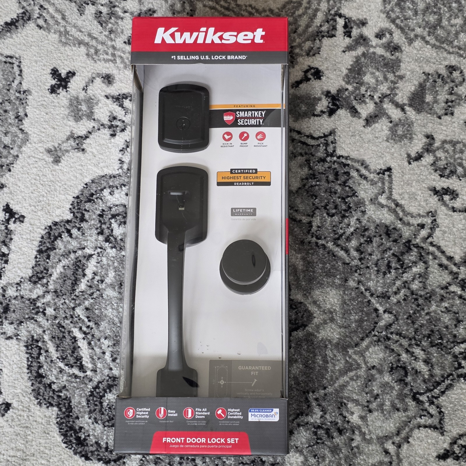 Kwikset Prague 98180‑026 Entry Door Handleset Single Cylinder Lock Matte Black