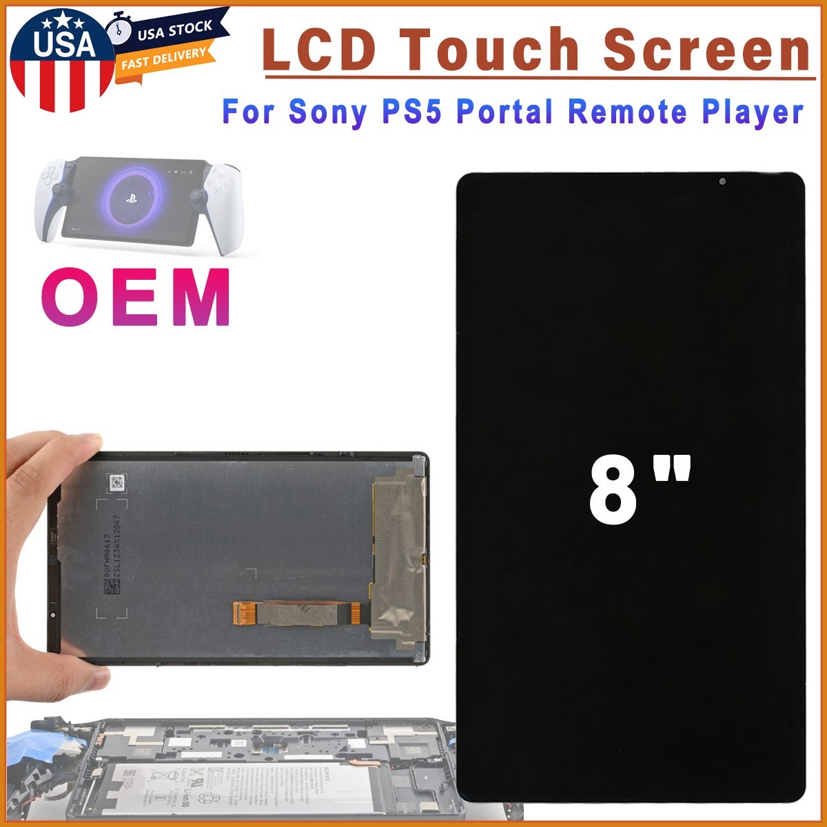 OEM 8" LCD Touch Screen Assembly For Sony PlayStation PS 5 Portal Remote Player
