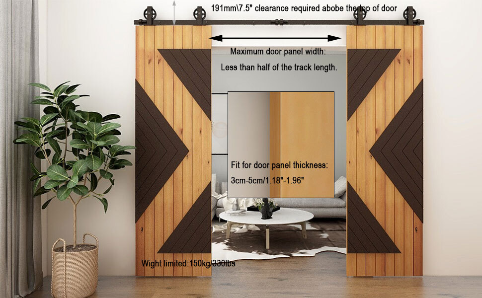 4FT-20FT Medium Wheel Roller Sliding Barn Door Hardware Kit Single/Double Door