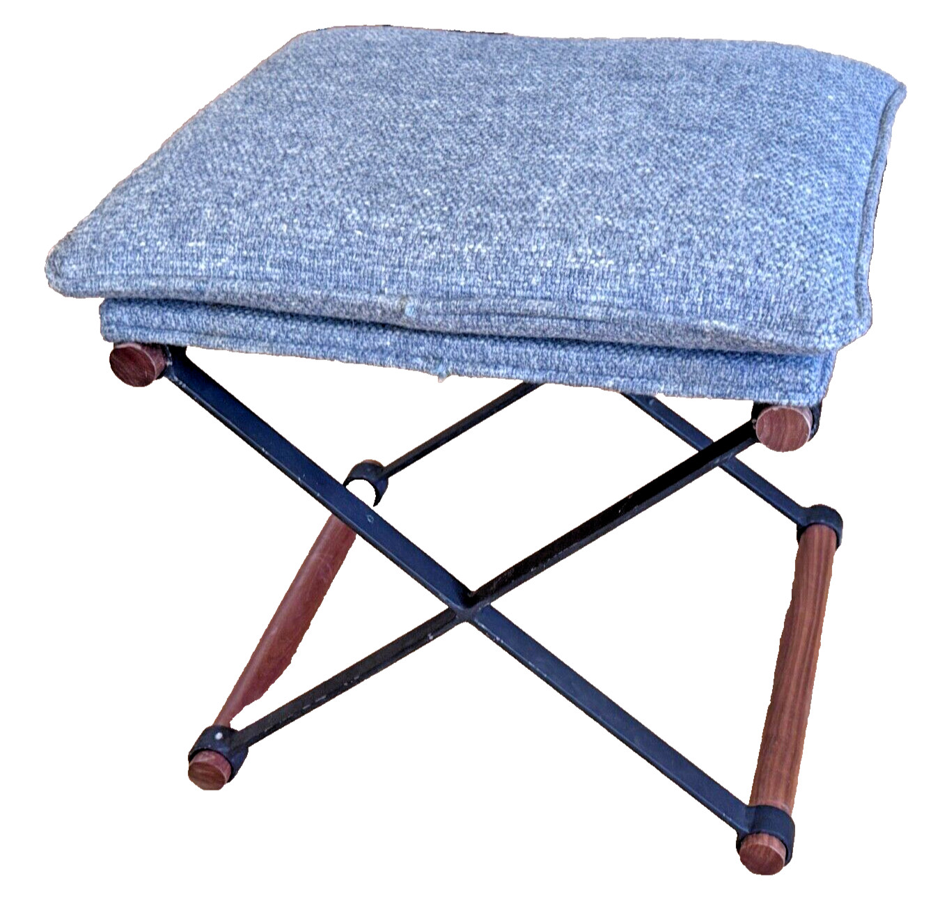Cleo Baldon Walnut Wood Wrought Iron X Base Stool Chair Bench Terra Vtg Mcm Inca