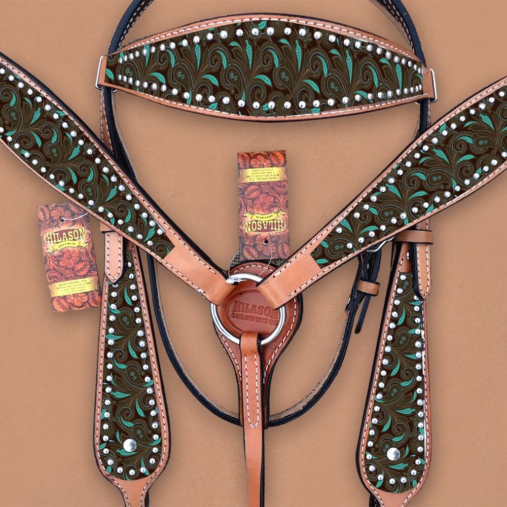 HILASON Western Horse Headstall Breast Collar Set Tack Genuine American Leather