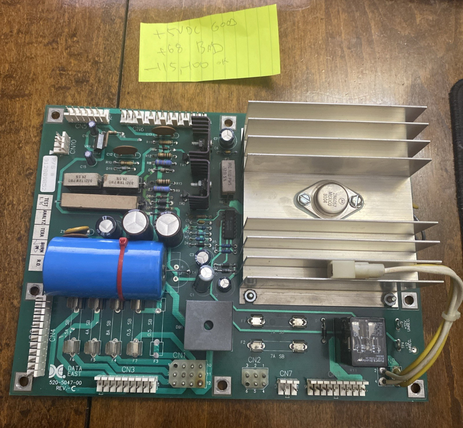 Data East Pinball Machine FOR PARTS Power Supply Board