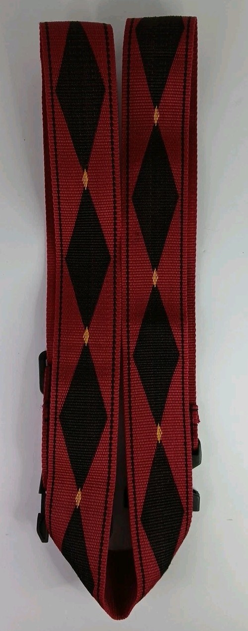 Vintage 1990s Red Black Diamond Pattern Nylon Luggage Strap 65"