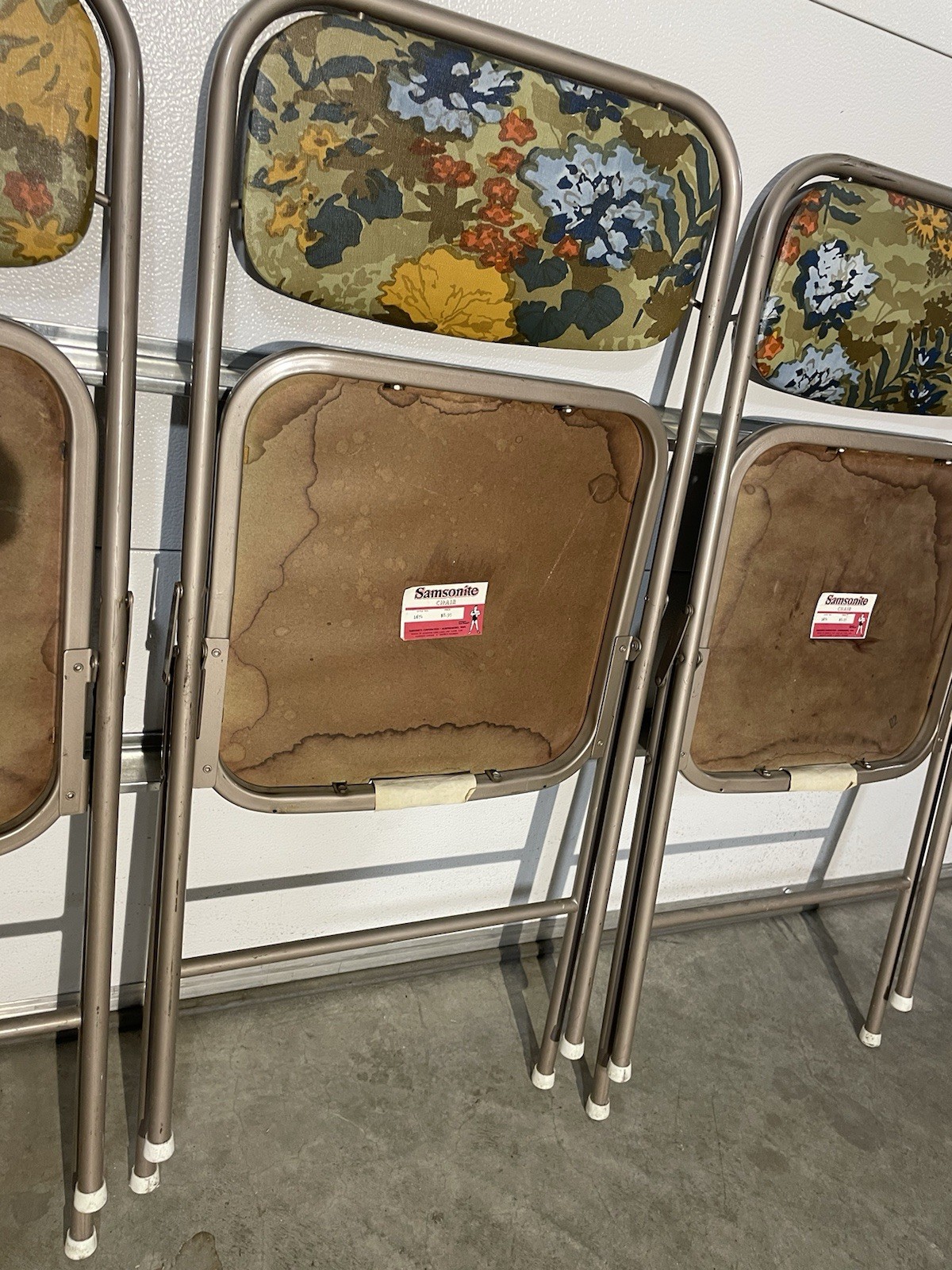Samsonite 4 Folding Chair Set Padded Green Floral 1960s MCM Flower Power 1674