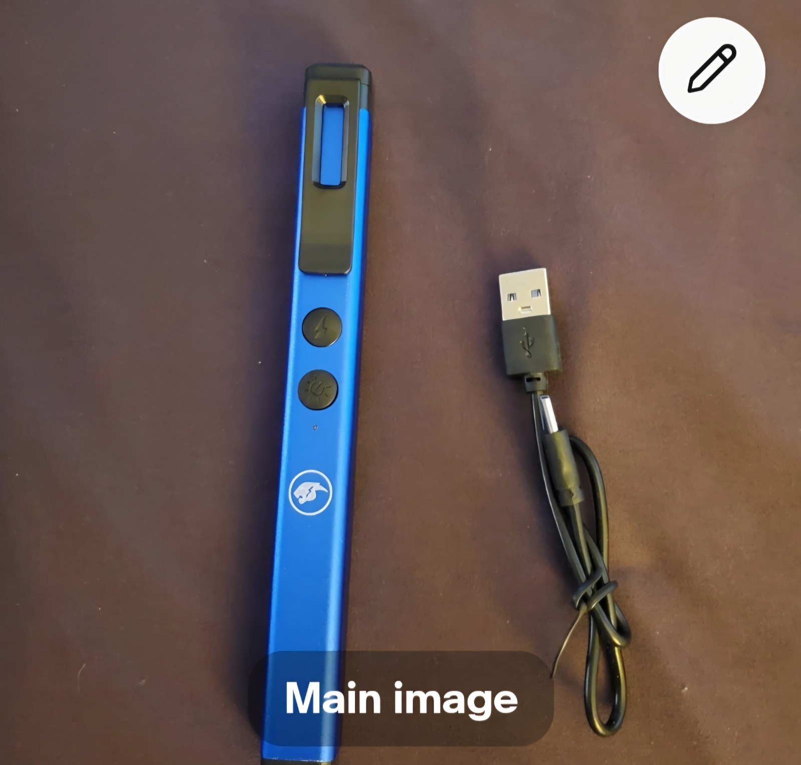 Blue USB Rechargeable tazer Pen with Clip and USB Charging Cable