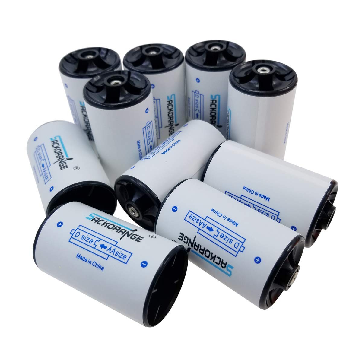 10 Pack AA to D Size Battery Spacer Converter Case, Sackorange D, black