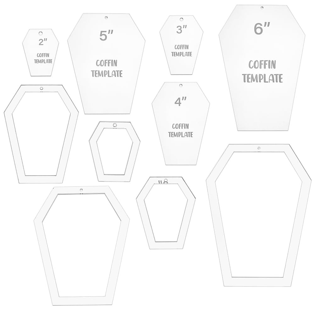 10 Sizes Coffin Quilting Templates Acrylic Intricate Sewing Ruler Clear Press...