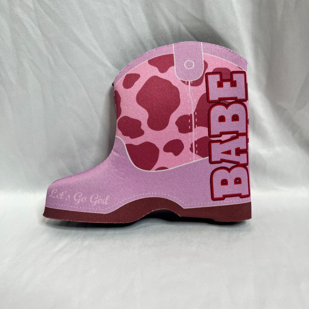 Let's Go Girl BABE Pink Cowgirl Boot Shaped Novelty Bottle Holder Western Koozie