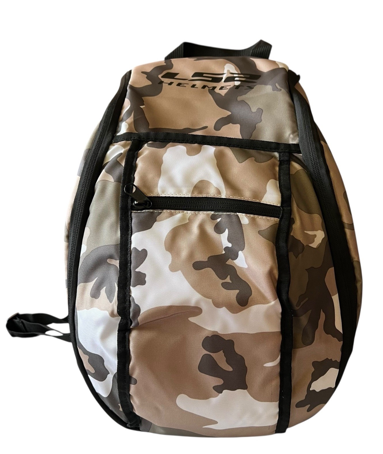 LS2 Helmets Storage Backpack Brown Camouflage Zip Closure Outer Pocket