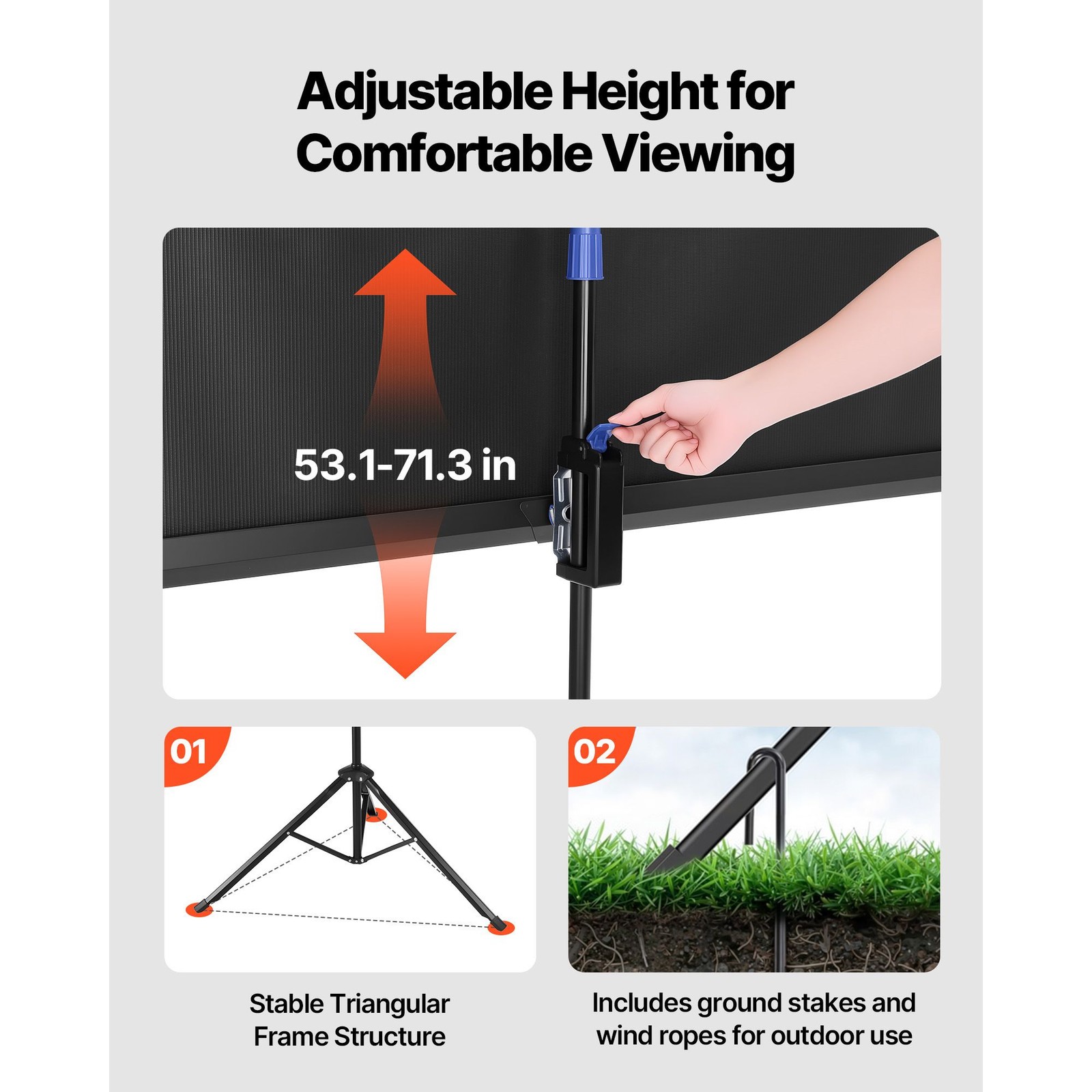 60in 16:9 Portable Projector Screen with Tripod Stand, 160° Viewing Angle