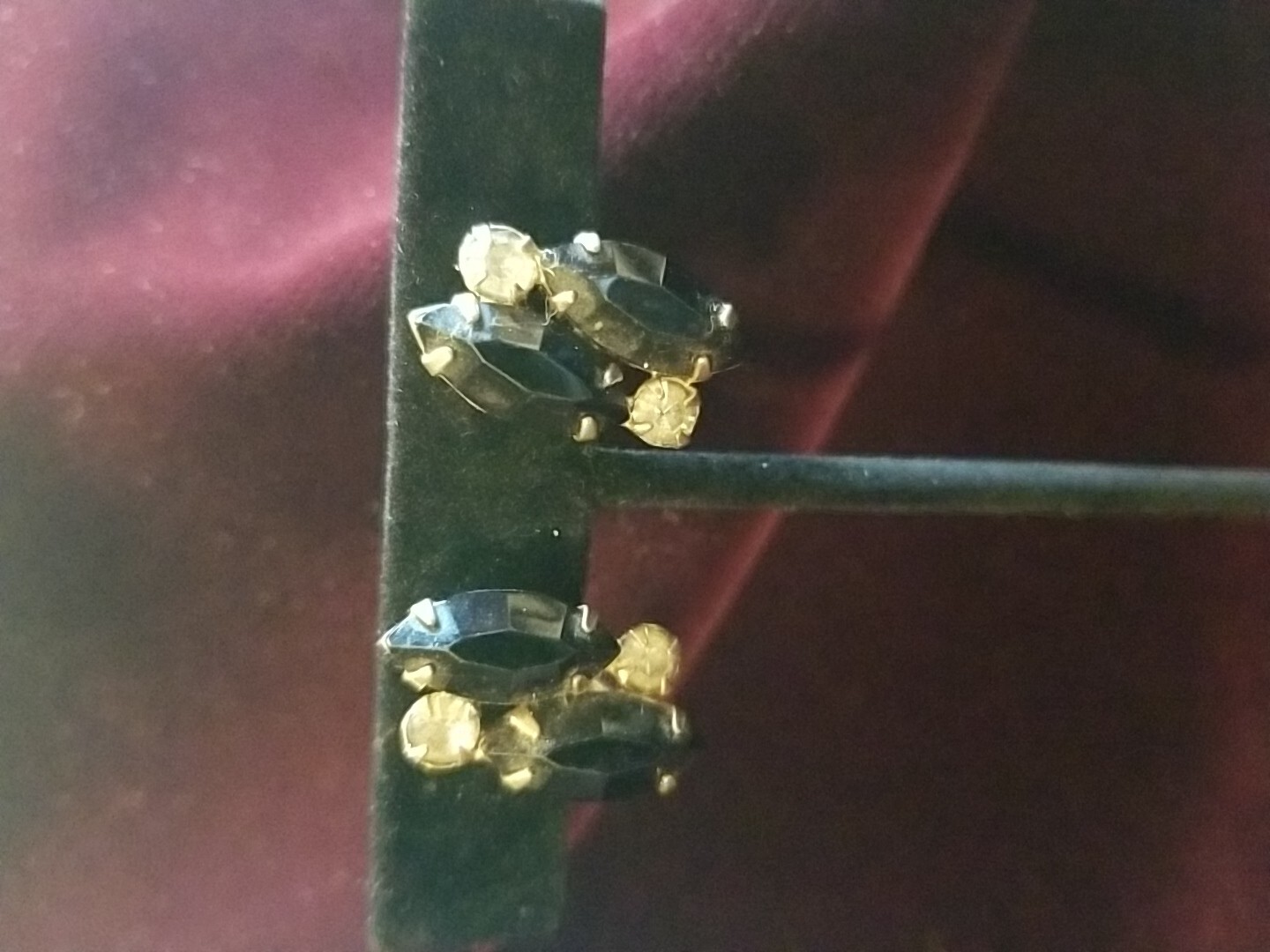 Vintage Blackstones And Rhinestones Clip On Earrings Unmarked