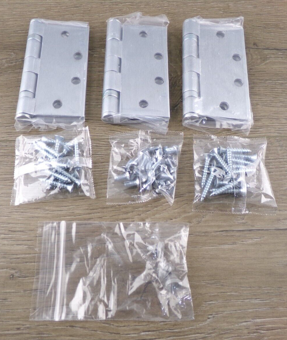 Set of 3 Orca Hardware 4.5 x 4.5 Sq Commercial Hinges, NRP, Satin Chrome, New S2