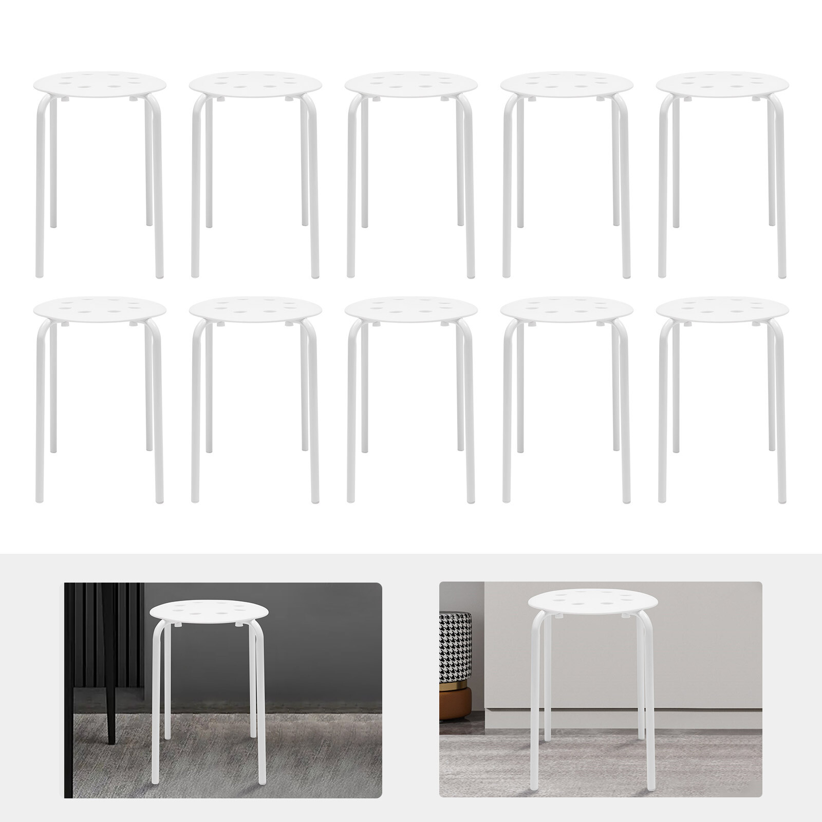 10 Pack Stacking Stools - Versatile Plastic Seating for Home, Office & Garden
