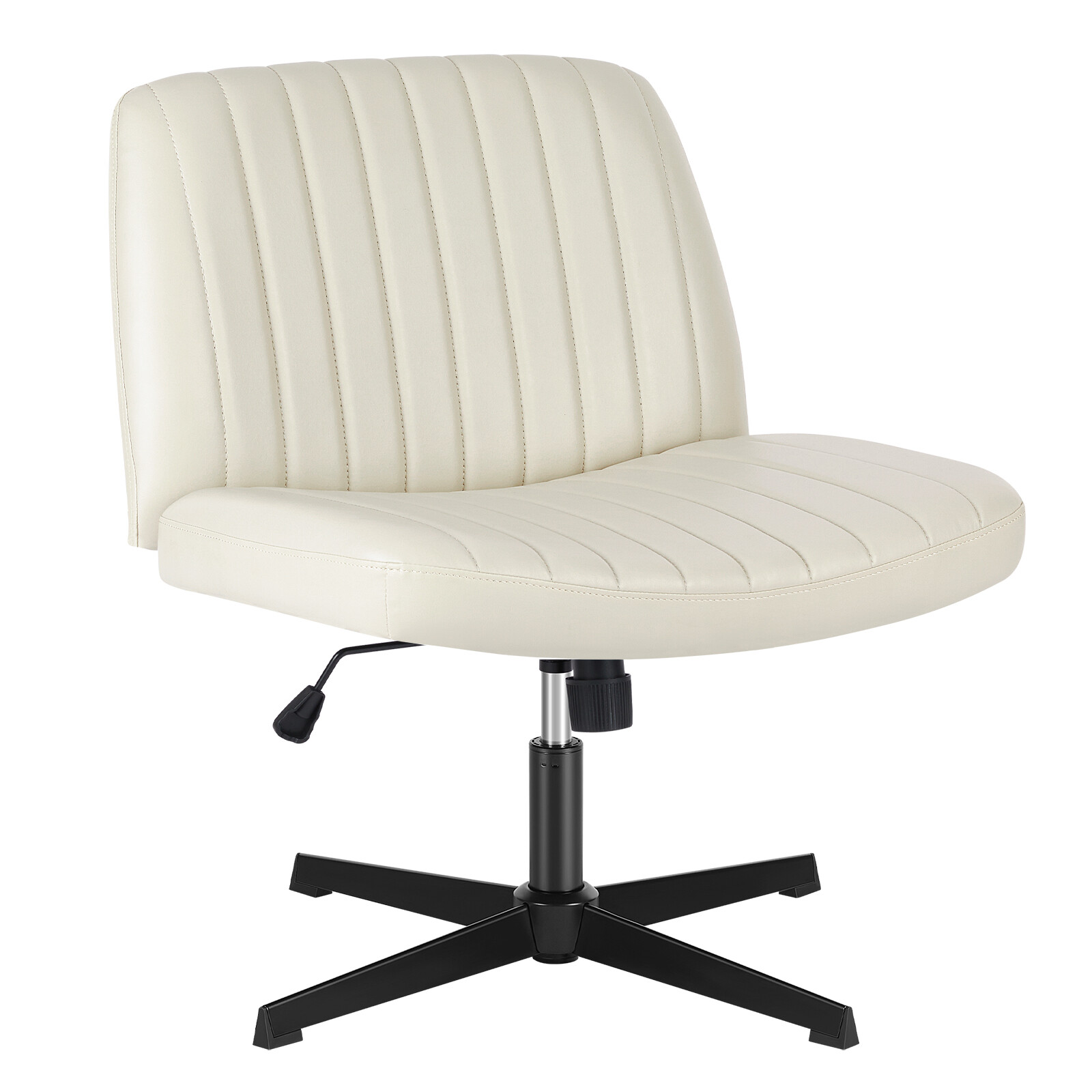 Cross Legged Chair Armless No Wheel PU Leather Height Adjustable Vanity
