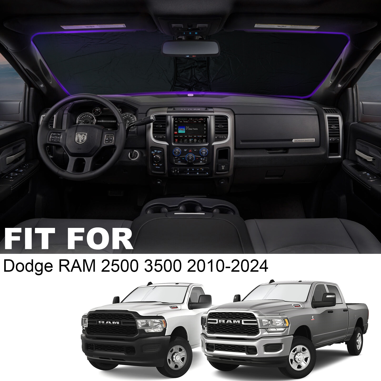 For Ram 2500 3500 2010-2024 Windshield Sun Shade UV Block Foldable Visor Cover