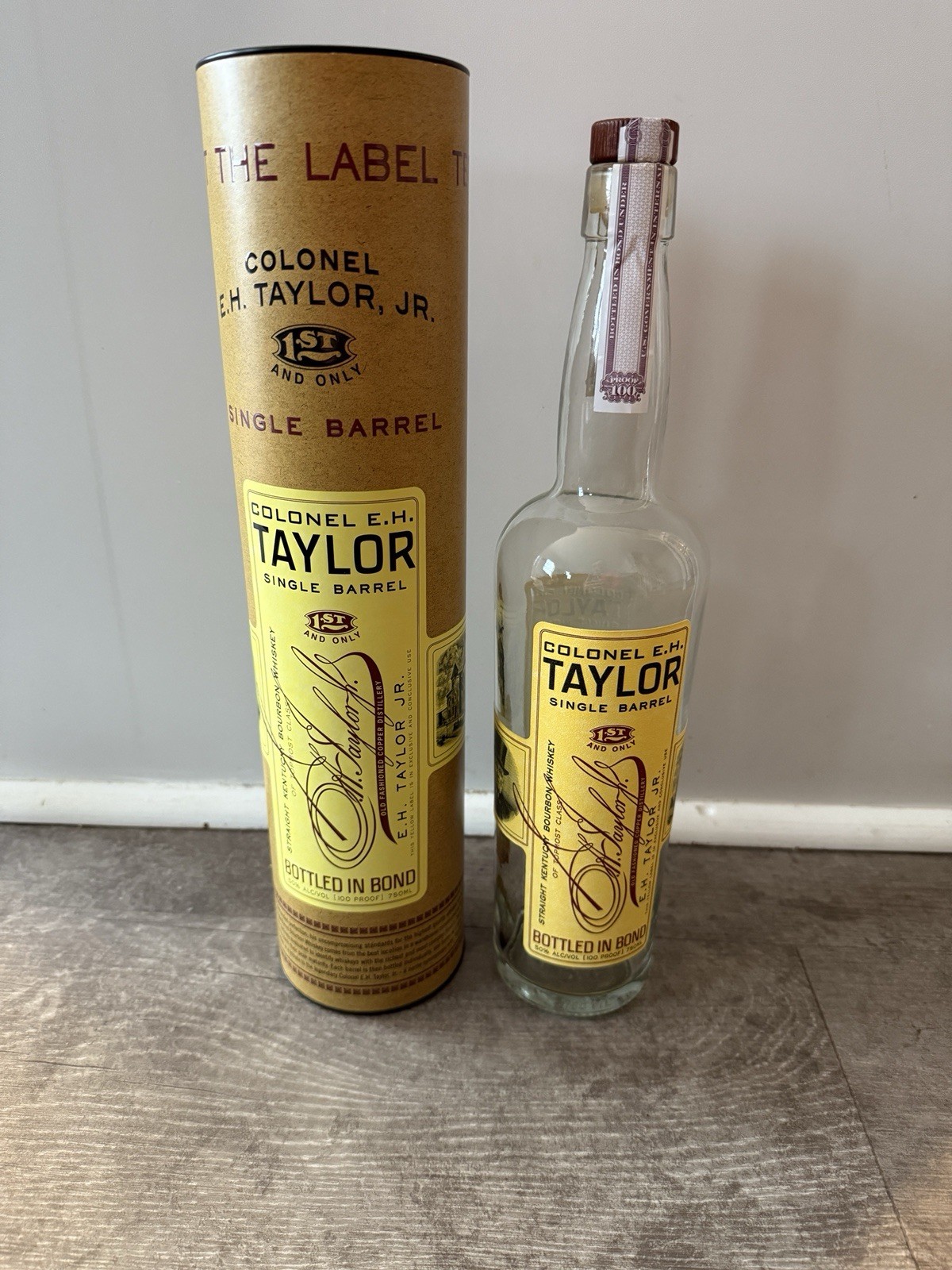 Colonel Taylor Single Barrel Bourbon Whiskey Empty Bottle and Tube Unwashed 750m