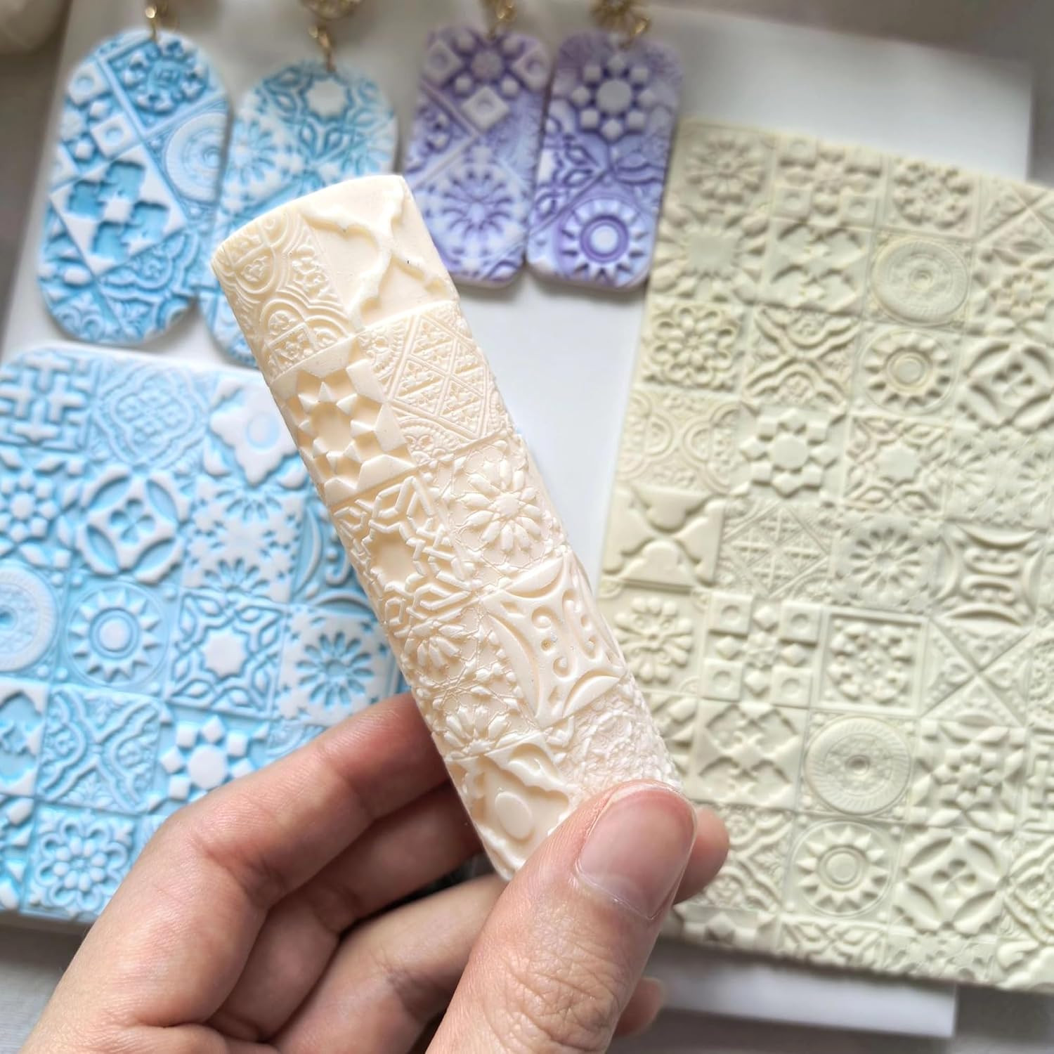 Polymer Clay Texture Roller Work with Polymer Clay Cutters for DIY Earrings
